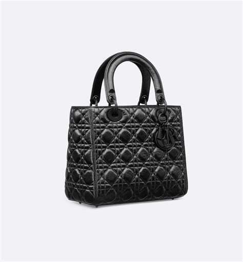 Medium Lady Dior Bag Black and White Crinkled Calfskin with 